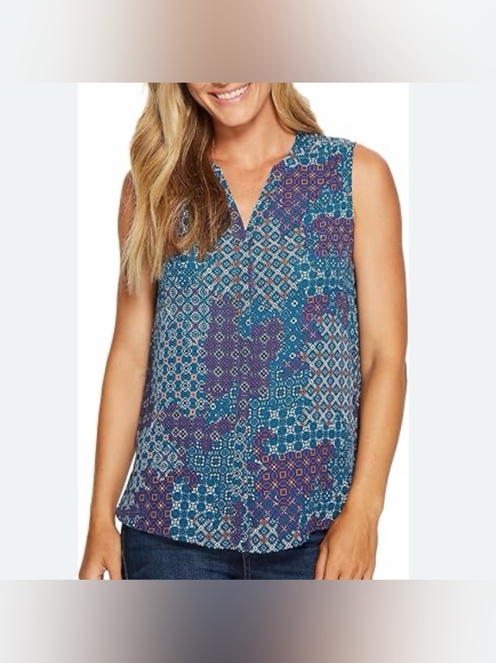 NWOT NYDJ Womenâs Sleeveless V-Neck Blue/Purple Size Medium